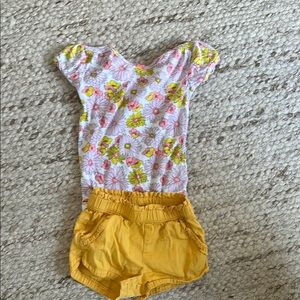 Floral Baby Onesie and Yellow Shorts Set